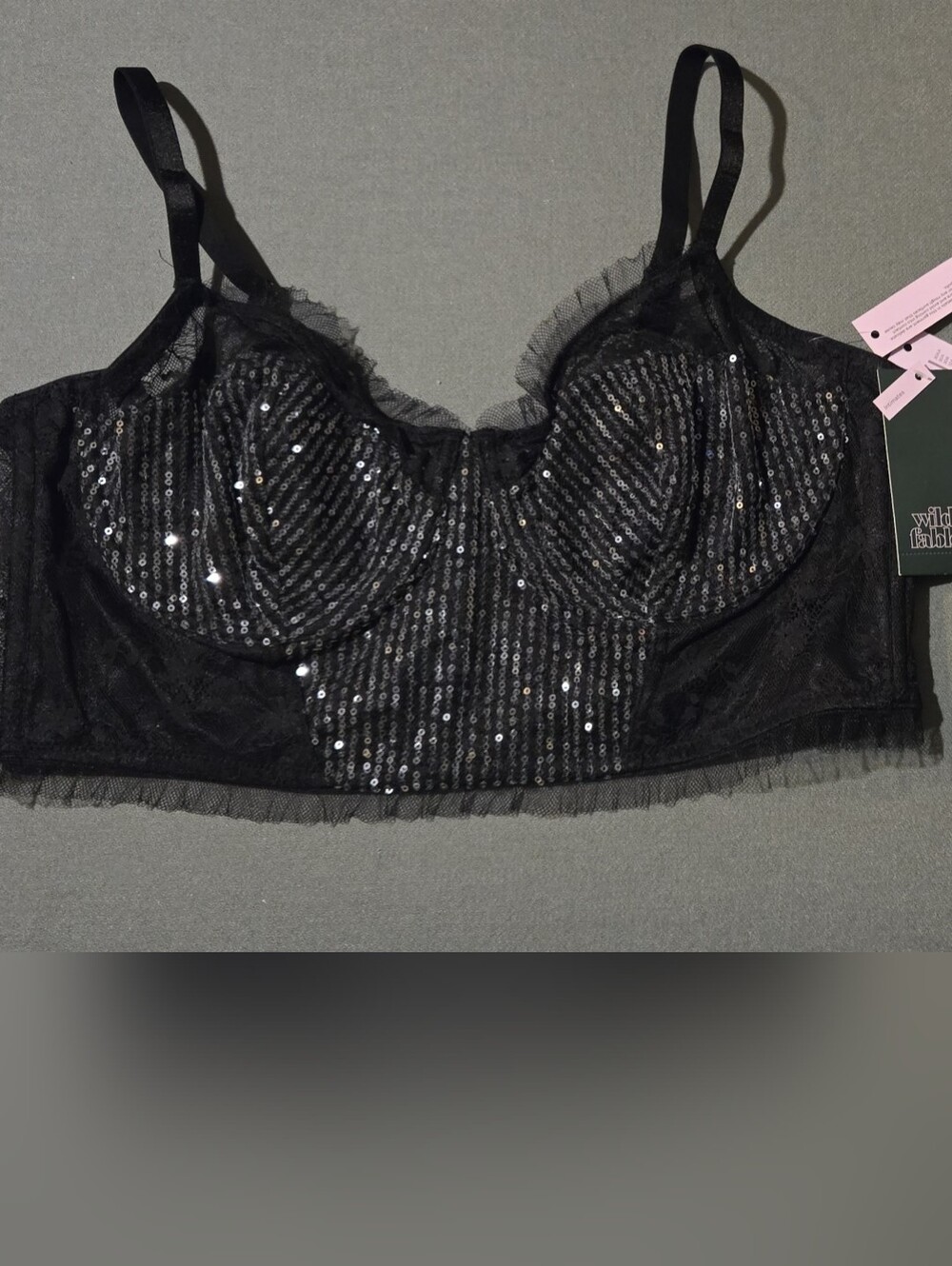 Black Lace Bra W/Sequins & Tulle - Size XL - NWT